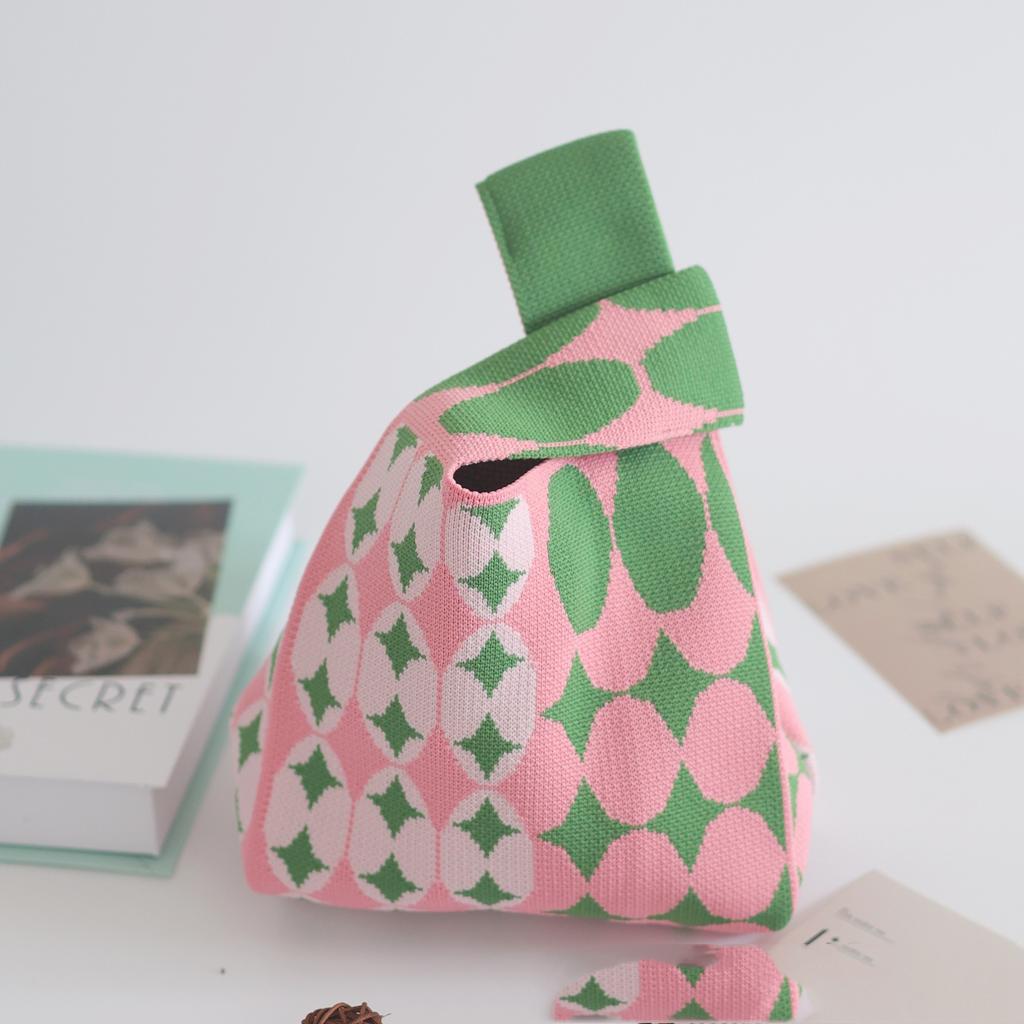 Women's Knot Wrist Bag Handmade Knitted Bag Portable Mini Striped Tote Bucket Phone Bags Large Capacity Autumn Winter Handbags