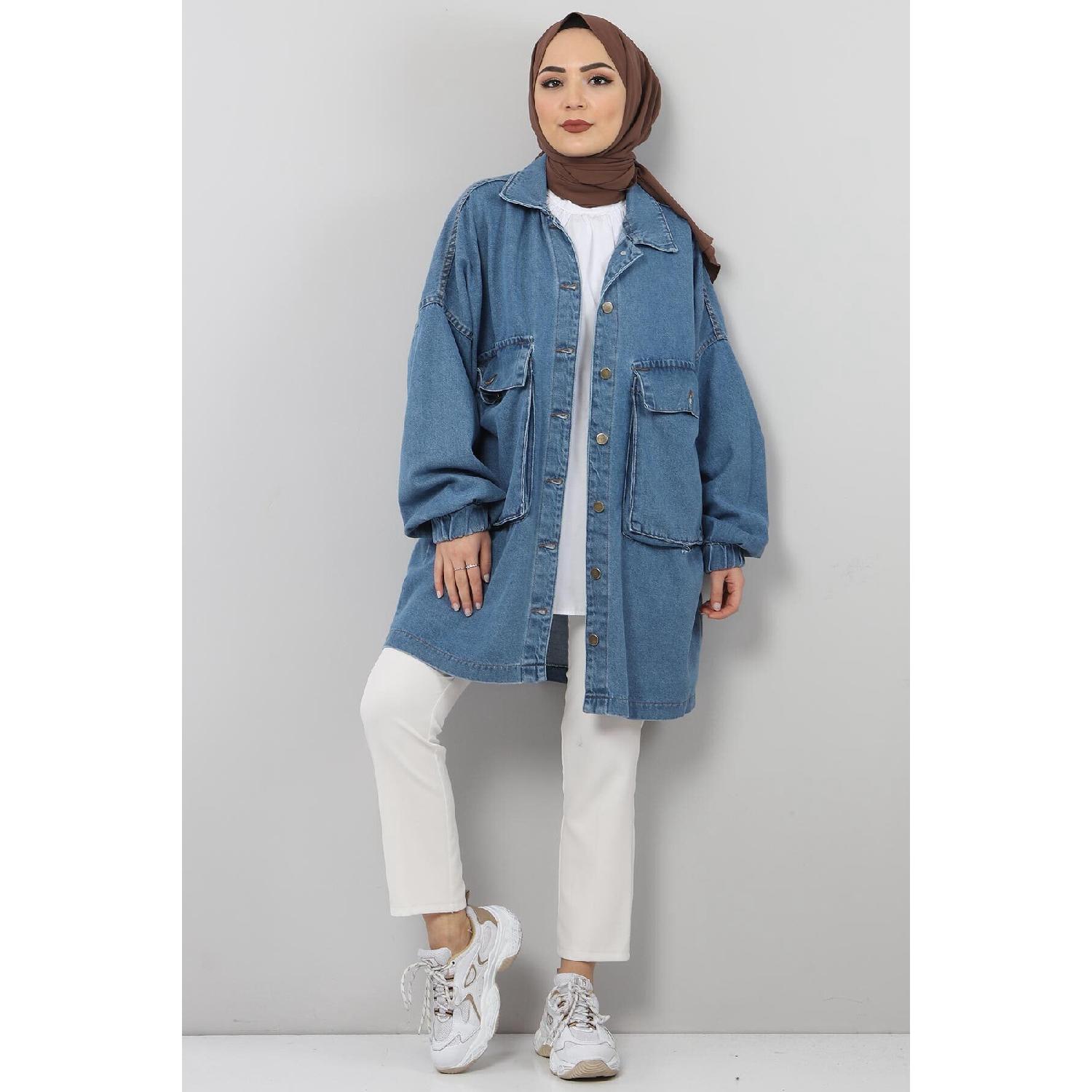 

Джинсовая куртка с эластичными рукавами Tsd0088 Голубая 46