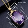 Oval Amethyst Pendant Necklace, Large Purple Zircon Jewelry