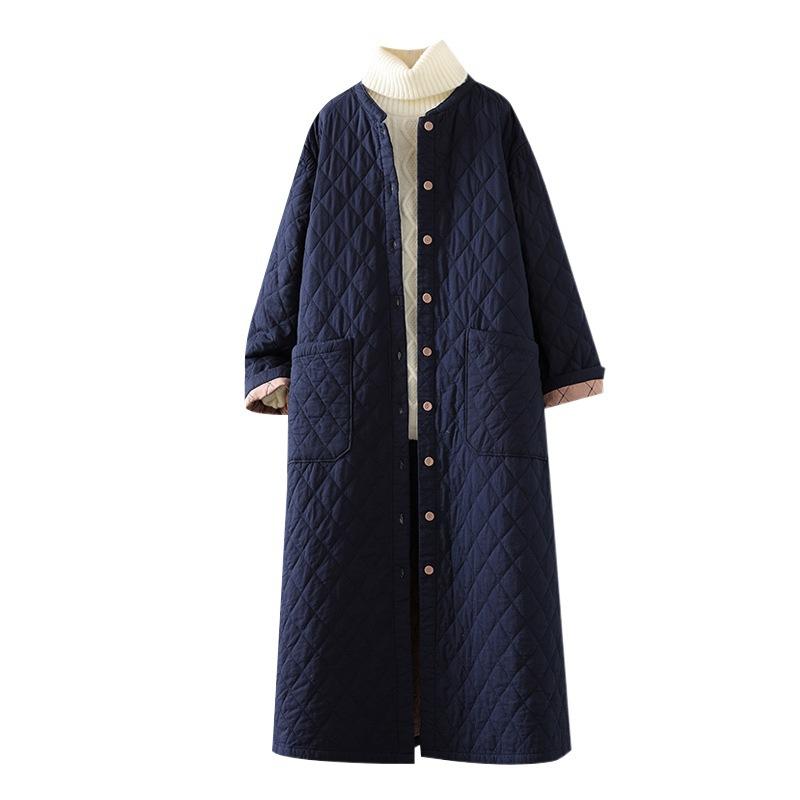 Autumn Winter Quilted Cotton Jacket Long Sleeve Loose Fit Casual Women's Coat Mid-Length Cotton Outerwear