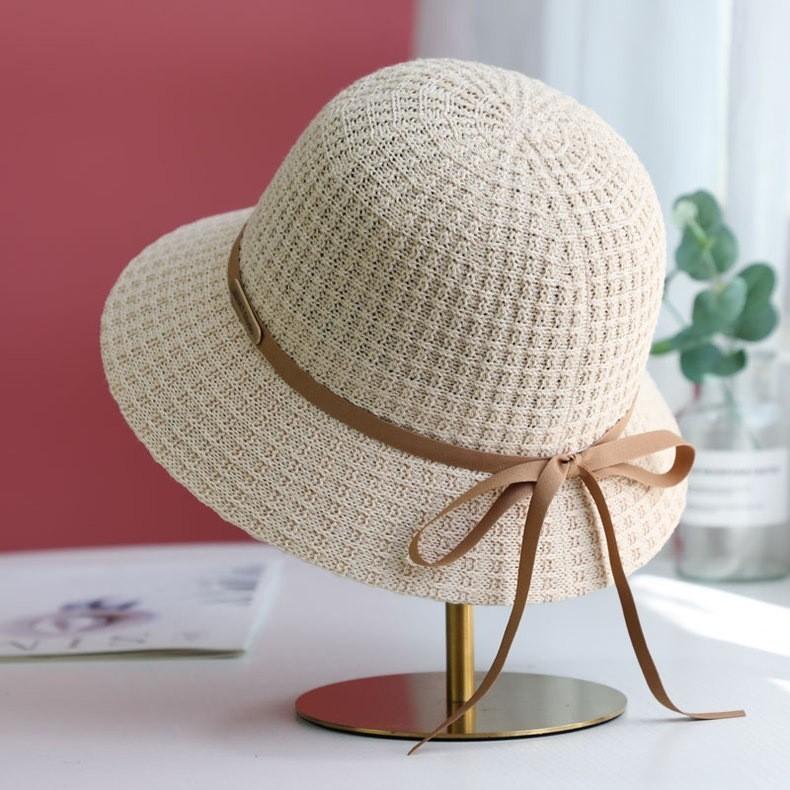 

Stylish Breathable Sun Hat For Women Korean Style Grid Knit Hat Face-lifting Sun Protection бежевий