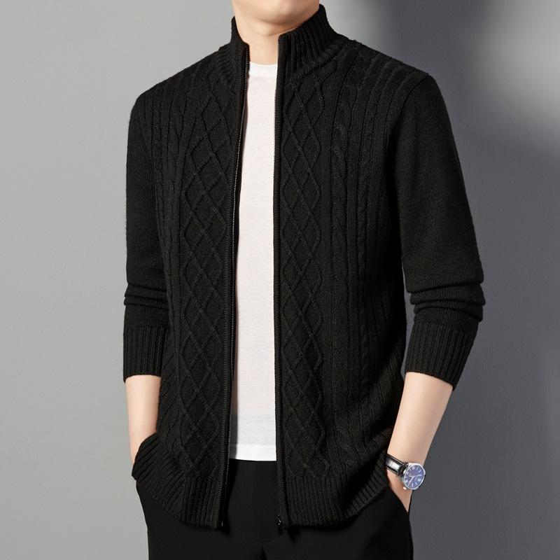 Autumn Pure Wool Cardigan, Men'S Zip-Up Jacket, Youth Men'S Casual Long-Sleeve Outerwear, Stand-Collar Warm Jacket For Men
