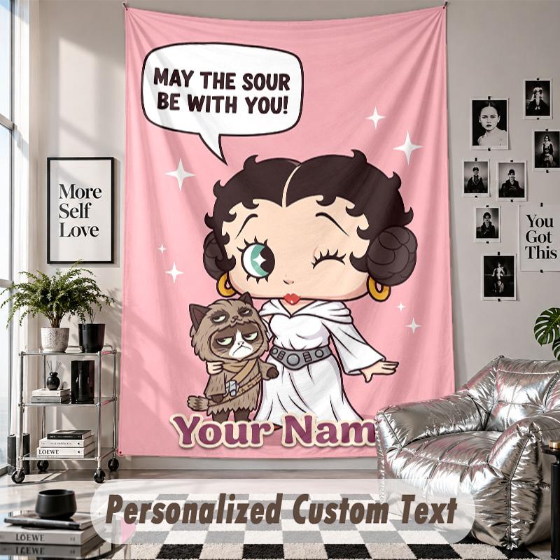 Custom Tapestry Wall Hanging, Betty Boop Personalized Name Text Home Wall Decor
