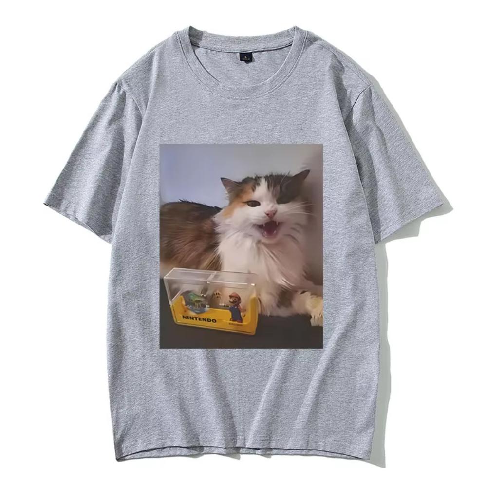 Cat Funny Meme Graphic T-shirts Men Women Fashion Oversized Streetwear Unisex Casual Soft Cotton Short Sleeves Male Vintage Tees