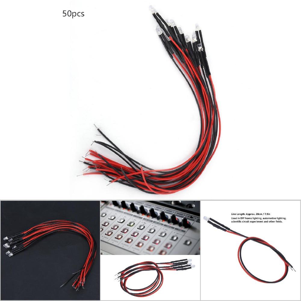 50PCS Low Power 12V LED Light Emitting Diodes 3mm Multicolor Quick Flashing LED Diode Wired Indicator Lights DIY Projects