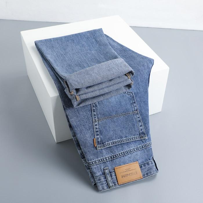 Calças de Jeans Masculinas Soltas Business Retas Verão Perna Larga Tamanho Grande Elásticas Meia-Idade Casuais