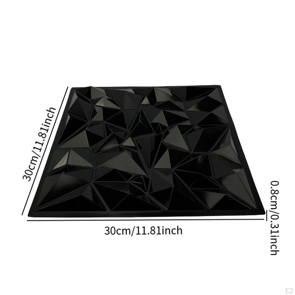 16x 3D Wall Panels Black Accent Diamond Decorative Easy Install Textured Tiles 30 x 30cm for Living