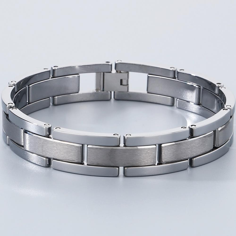 Matt Volframstål Herrearmbånd Svart Keramikk 10MM Bredde Lenkekjede Germanitt Magnetisk Korsarmbånd for Menn Med Skallsmykker