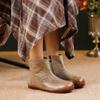 Johnature Genuine Leather Retro Flat Short Boots Side Zipper Soft Cowhide Versatile Women's Shoes