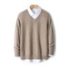 Herren V-Ausschnitt reiner Wollpullover - Lässiger locker gestrickter Pullover