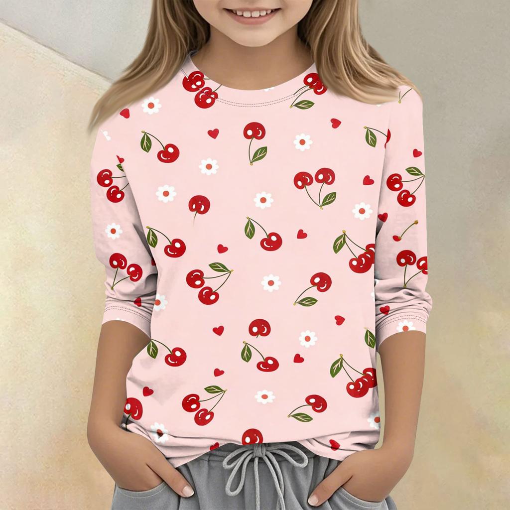 Children's Printed Round Neck Seven Quarter Sleeve Casual T-shirt
