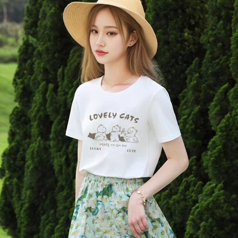 

Artistic Design Cartoon Print Comfortable Versatile T-shirt for Women s Spring and Summer New Short-sleeved Top Simple 4XL белый