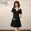 Elegant V-Neck Contrast Slim Black Dress