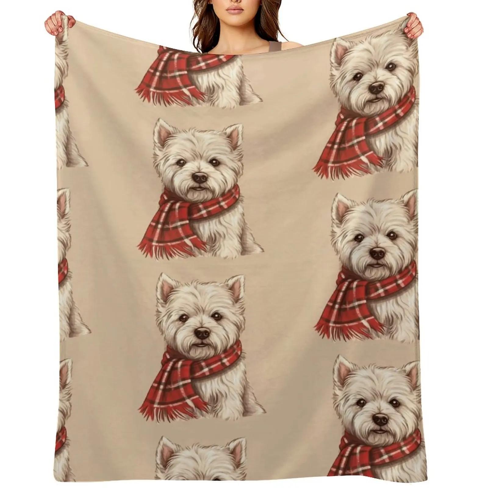 West Highland White Terrier Westie Christmas Plaid Watercolor Throw Blanket christmas gifts wednesday Kid S Flannel Blankets 75x90cm