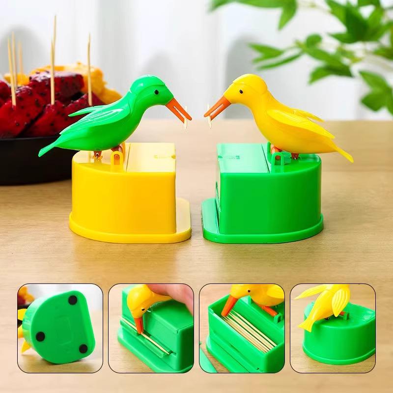 Automatic Cartoon Bird Toothpick Holder: Creative Press-Type Smart Box for Living Room
