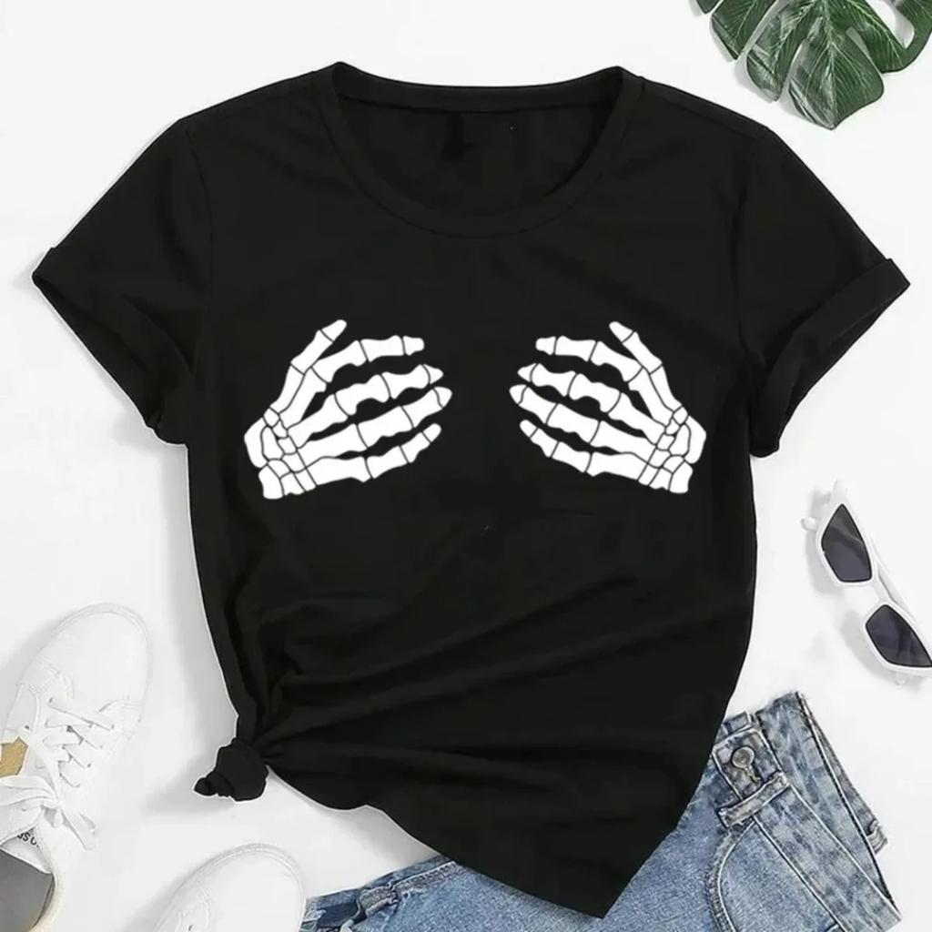 Graphic Skull Hands Print Unisex Tshirt 2026 Summer Gothic Clothes Casual Oneck Short Sleeve Tshirts Fashion Female Clothing