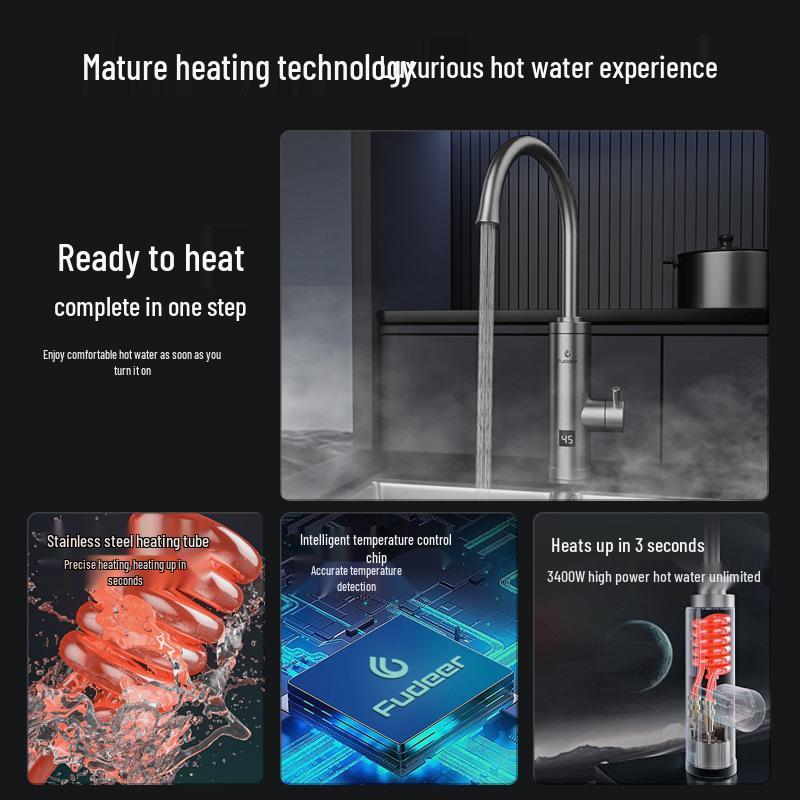 Instant Hot Water Faucet: 304 Stainless Steel, Intelligent Temperature Control, 3-Second Heating, Dual Cold & Hot Use, Digital Display