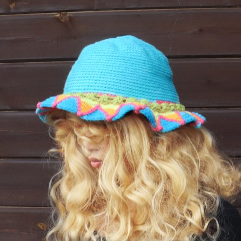 Crochet Fishing Hat Sunflower Bonnet Hat Women Photography Hat Beach Bucket Sun Hat Beachwear Spring Fishing Travel Hat