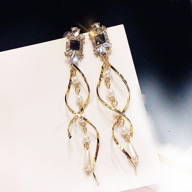 

Барочные серьги-клипсы с каплями воды и жемчужинами, без проколов, элегантные длинные серьги-клипсы с изогнутой линией без пирсинга для женщин