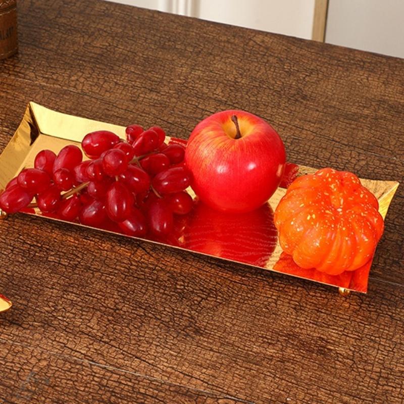 European Fruit Plate, Alloy Household Rectangular Shape Plate, Golden Retro Snack Plate, Candy Plate Home Living Room Decoration