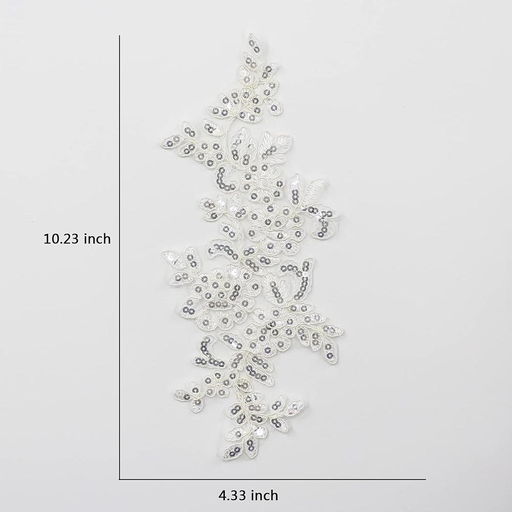 1Pair White Black Applique Flower Sequins Lace Fabric Patch For Garment Wedding Accessories Cloth DIY Reapir Craft