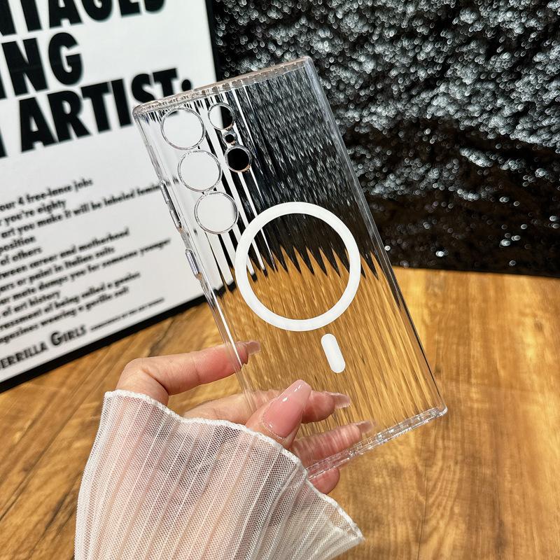 Suitable for Samsung S25 Ultra Mobile Phone Case S24plus Transparent Magnetic Corrugated S23 Matte Anti Fall and Not Yellow and Hard