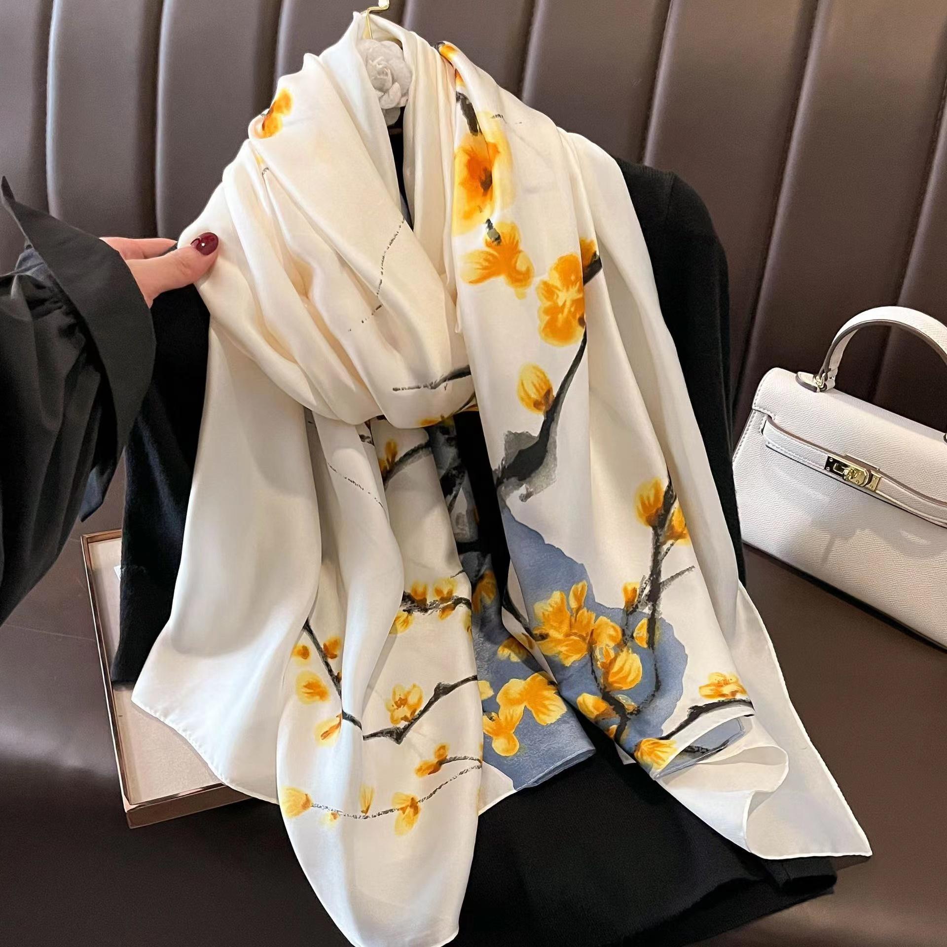 

180*90cm fashion Luxury Brand Scarf Women Shawl Wrap Spring muffler Hijab Bufanda Foulard Female Bandana Beach Stoles 2022 Silk 180X90CM