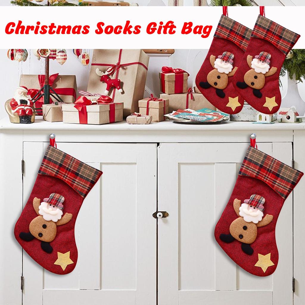 Christmas Stockings, Stockings Designed By Santa And Snowmen, Stocking Snack Bags For Hanging Near The Fireplace Or Christmas Tree