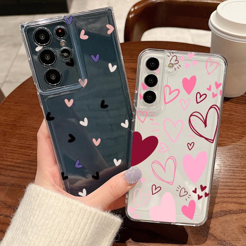 Pink Love Hearts Eye Case For Samsung Galaxy S26 Ultra S25 FE S24 S23 S22 A54 A15 A35 A55 A16 A36 A56 A17 A37 A57 5G Soft Cover