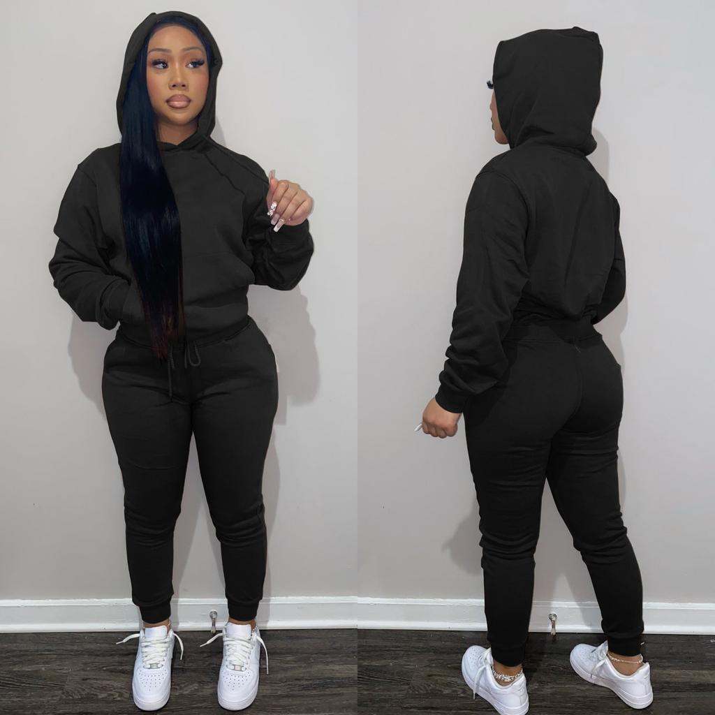 Tuta da donna con cappuccio due pezzi set felpe con cappuccio tasche pantaloni tuta pantaloni con coulisse set sportivo