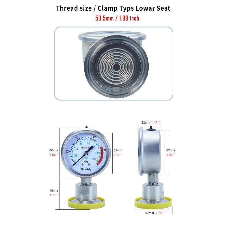 Xin Tester 0-2.5Mpa Air Glycerol Free Pressure Gauge Dia 60mm Stainless Steel Diaphragm Oil water Hydraulic Gauge YTP60