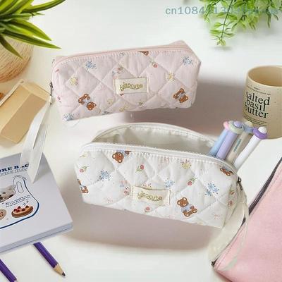 1 Pc Cute Bear Prints Pencil Case Pen Bag Large-capacity Student Stationery Storage Bag Portable Fashion Girly Cosmetic Bag
