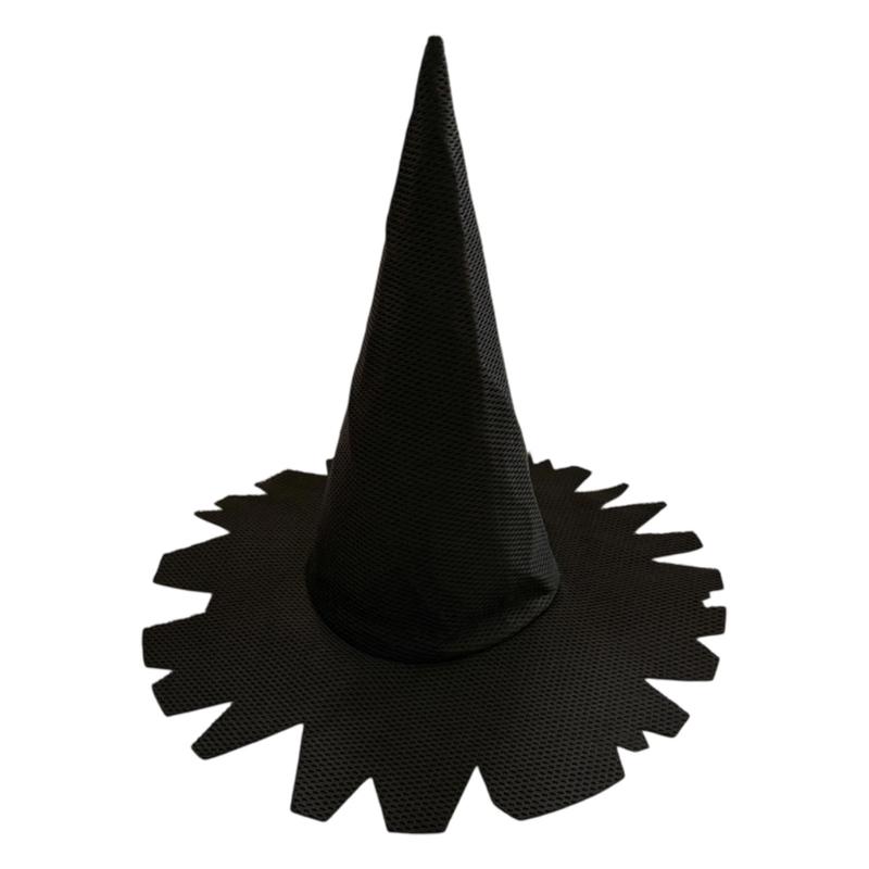 Halloween-Hexenhut für Erwachsene mit hoher, strukturierter Form und eckigem, breitem Rand, faltbare Polyester-Kostümkopfbedeckung
