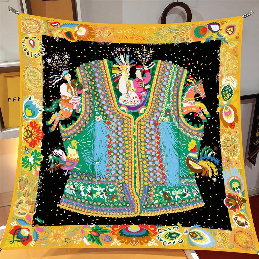 European New Color Clothes 90Cm Twill Women'S Decorative Silk Scarf Travel Shawl Large Square Scarf Chest Wrap Scarf