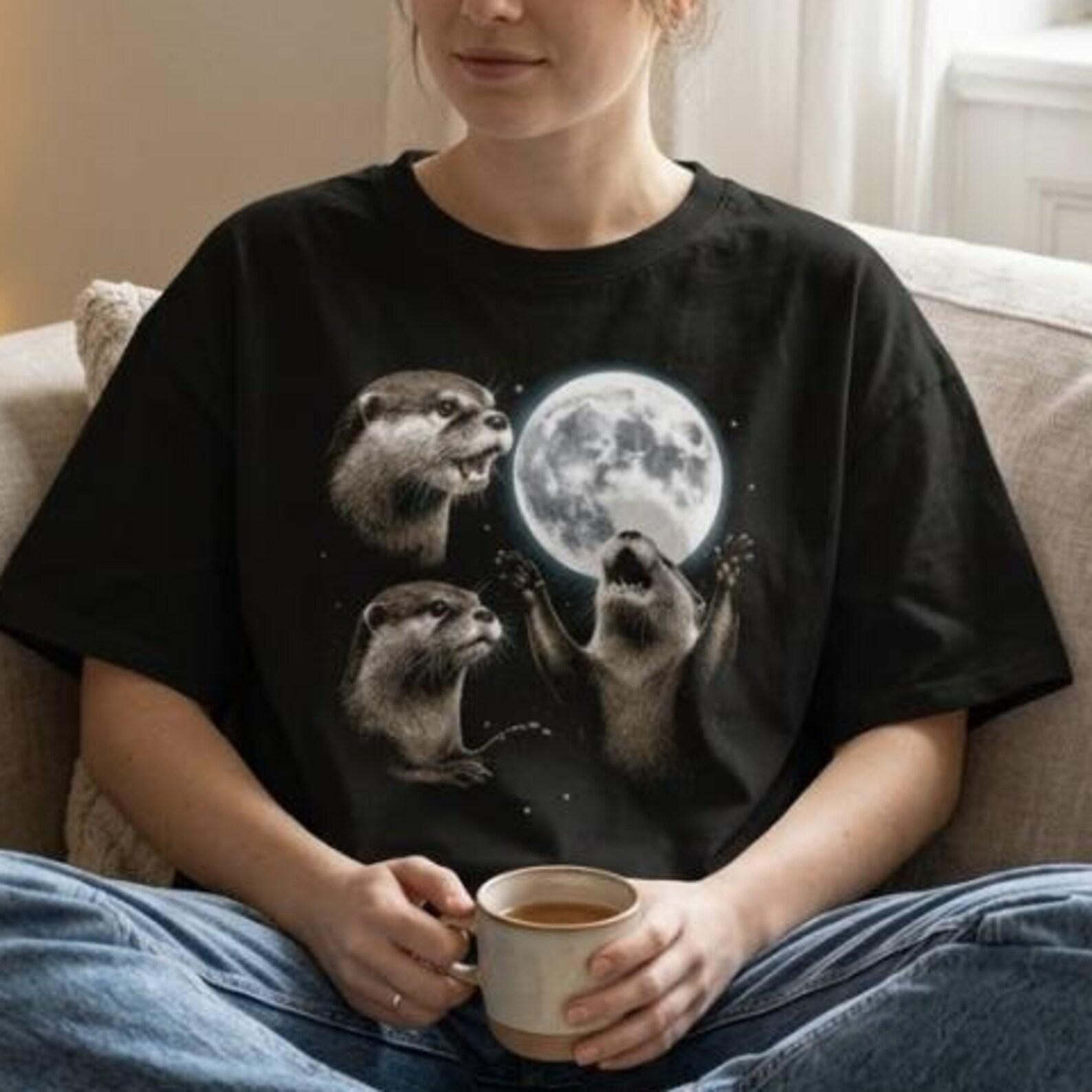 Three Otter Moon Shirt, Funny Otter Howling Tee, Cute Animal Graphic T-Shirt, Celestial Moon Wolf Parody Shirt, Gildan 5000 Cozy Top 3XL