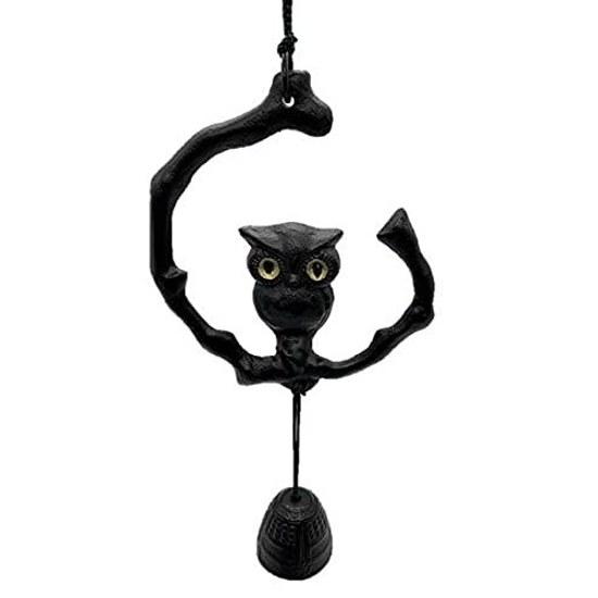 Japanese-made Nambu ironware wind chime owl perched on branch gift.