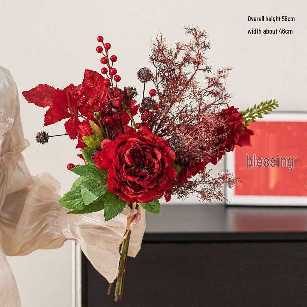 Elegantes rotes künstliches Blumenbouquet für Heimdekoration & Hochzeitsfotografie
