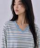 Sayu Mild Stripe V-Neck T-Shirt Light Blue