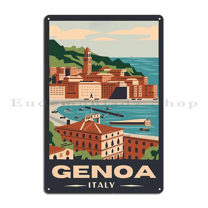 A Vintage Travel Art of Genoa Italy Vintage Travel Tourism Metal Plaque Cinema Classic Printed Bar Decoration Tin Sign Poster