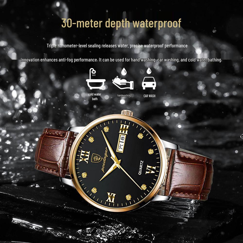 Schweizer Wasserdichte Leuchtende Herren Ultraflache Quarz Armbanduhr - TikToks Top-Seller