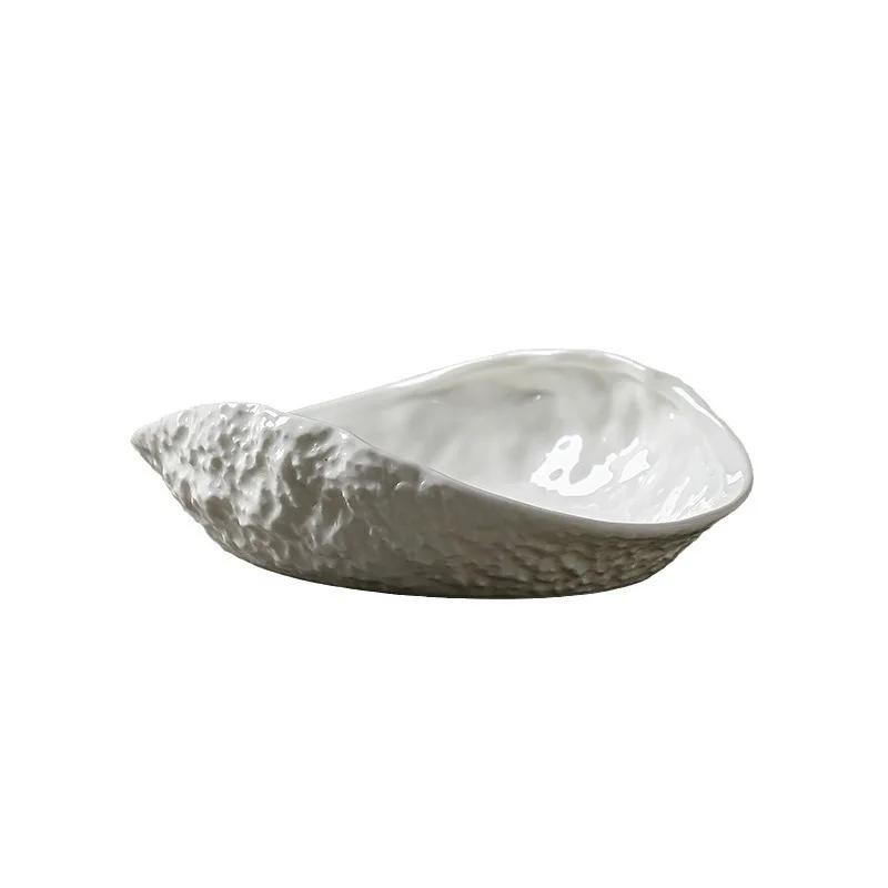 Shell-shaped Plate with Rock Pattern Household Gold-plated Ceramic Steamed Fish Soup Plate Hotel Fruit Salad Dessert Tableware