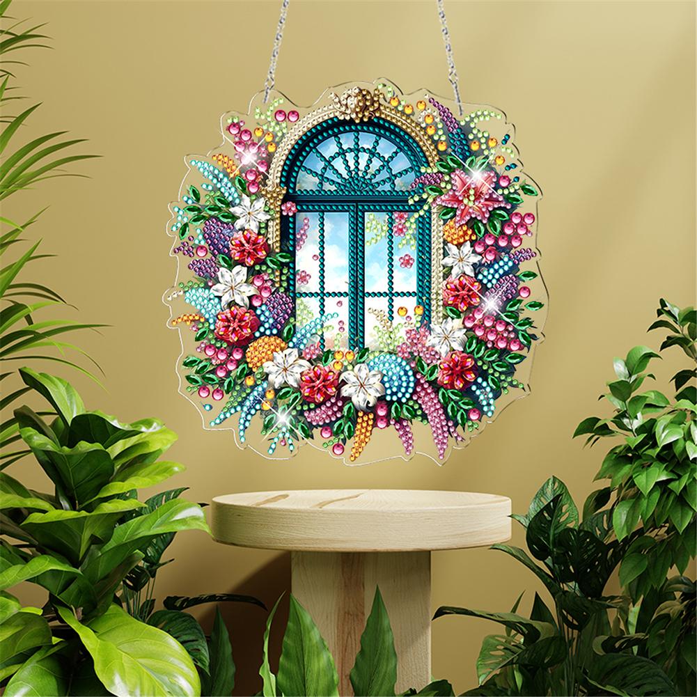Acrylic 2D Flat DIY Special Shape Hanging Diamond Art Kits Rhinestone Diamond Art Window Pendants Home Wall Decoration Crafts