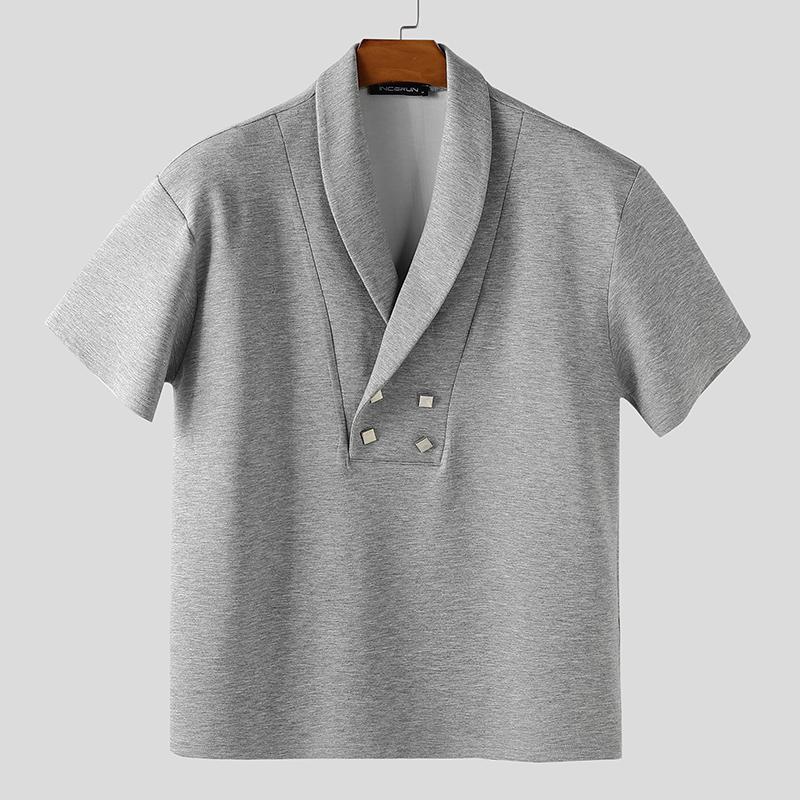 INCERUN Mens Lapel Neck Short Sleeve Casual Loose T-shirts Tops