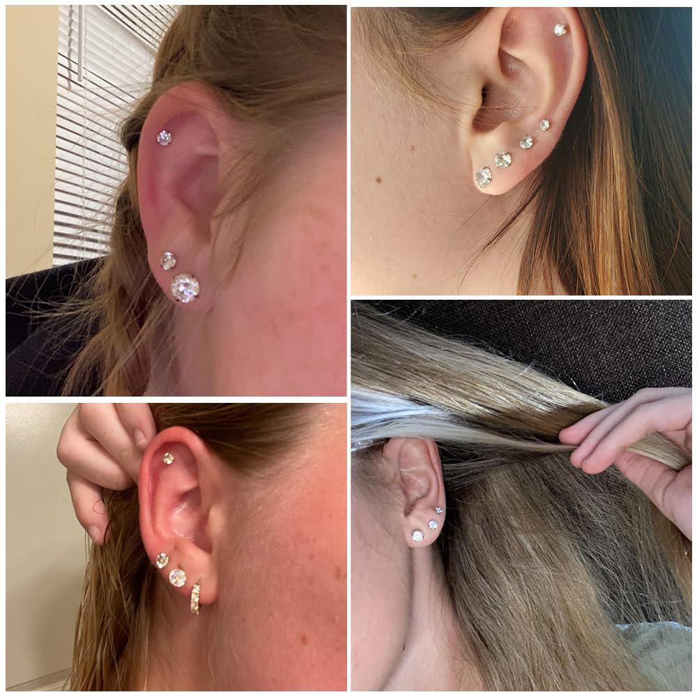 1 Pair Rose Gold Hypoallergenic 316L Stainless Steel White Cubic Zirconia CZ Stud Earrings Size 3-8mm