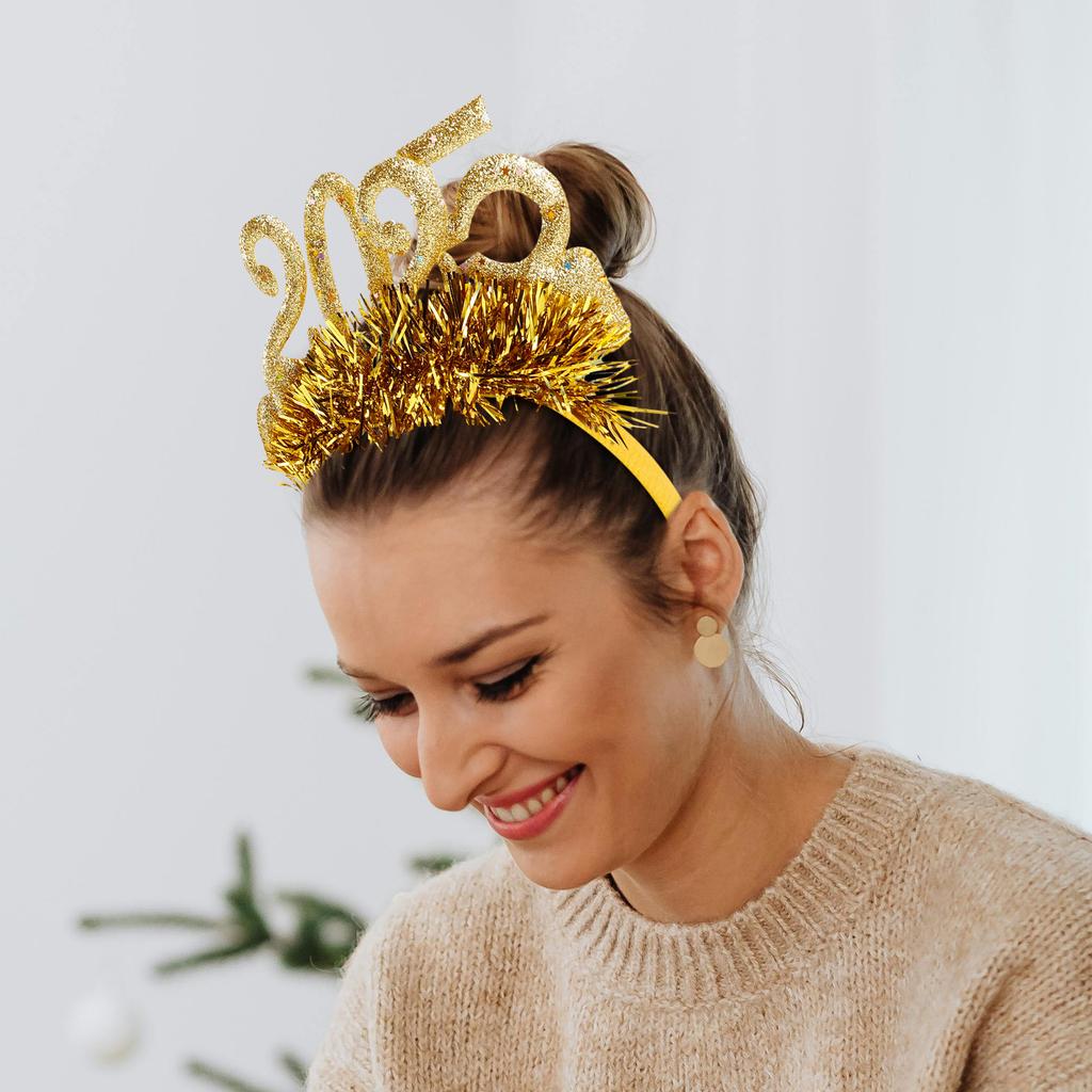 Fabric 2025 Digital New Year Party Headband Gold Foil Glitter Holiday Hair Hoop Head Boppers New Year Eve Party Accessories