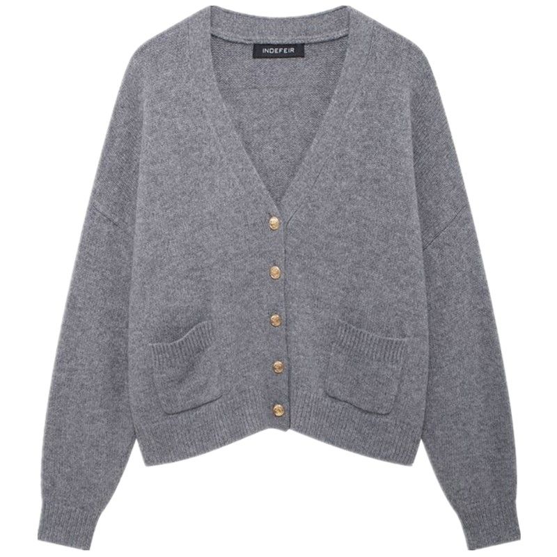 Fashion Style 2024 Fall and Winter New Women's Clothing Easiest for Match Basic Long Sleeves V-neck Knitted Jacket 2893140