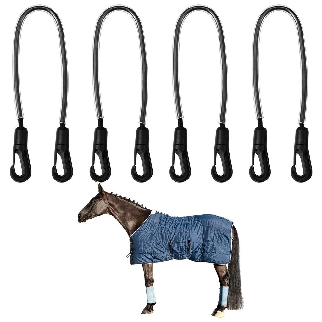 Pack of 4 Adjustable Elastic Horse Blanket Leg Straps for Secure Fit Double Clip Design Durable Stretch Replacement