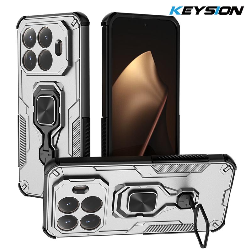 KEYSION Shockproof Armor Case for Xiaomi 15T Pro Silicone+PC Upright Metal Live Ring Stand Phone Cover for Xiaomi 15T 15T Pro 5G