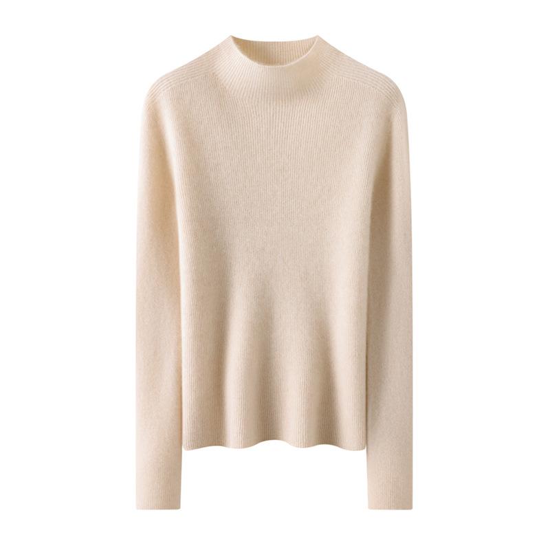 Seamless Pure Cashmere Slim-Fit Ribbed Sweater for Women - Autumn/Winter 2026 Half-High Neck
