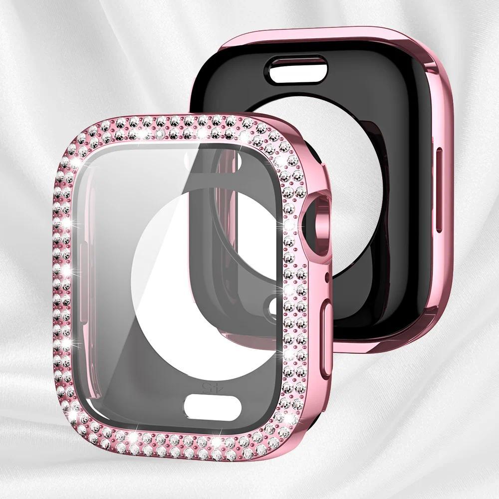 Bling Glass+Cover for Apple Watch Case 49mm 46 42 45 41 40 44mm Diamond Bumper+Screen Protector Iwatch Series 11 10 9 8 7 6 5 SE